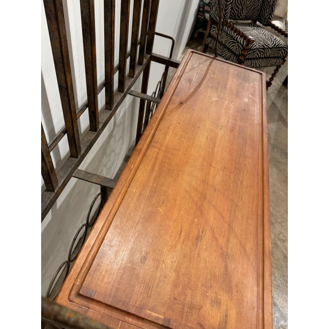 1970s Rustic Iron Wine Bakers Pot Rack Butcher Block For Sale - Image 5 of 9