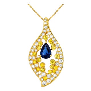 Mid 20th Century 14k Pink Rose Gold Sapphire Yellow Diamond Pendant Necklace Estate For Sale