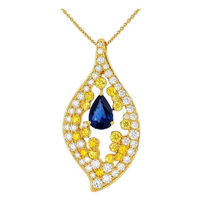 Mid 20th Century 14k Pink Rose Gold Sapphire Yellow Diamond Pendant Necklace Estate For Sale