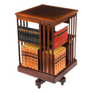 Antique Edwardian Flame Mahogany Revolving Bookcase, Early 20th Century For Sale