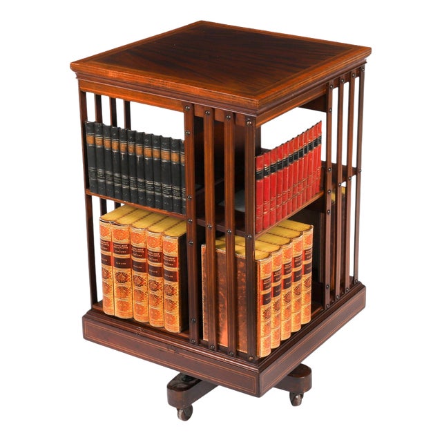 Antique Edwardian Flame Mahogany Revolving Bookcase, Early 20th Century For Sale
