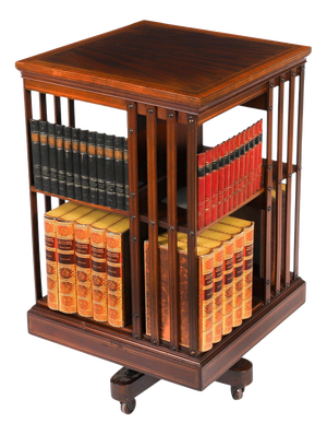 Antique Edwardian Flame Mahogany Revolving Bookcase, Early 20th Century