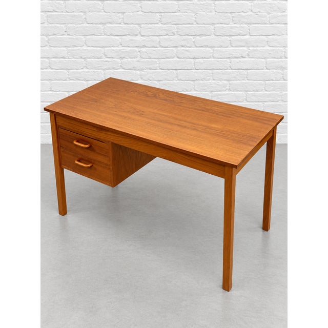 Apartment Sized Mid Century Modern Teak Desk | Compact Danish Writing Desk, C. 1960's For Sale - Image 11 of 16