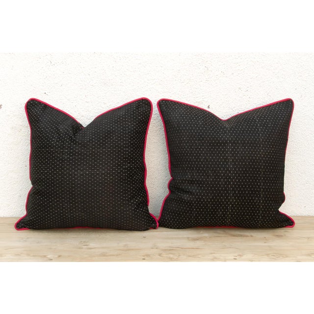 Mid 20th Century Pair of Black Dotted Gujarati Mashru Pillows For Sale - Image 5 of 7