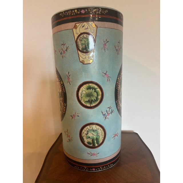 Turquoise Enamelled Porcelain Umbrella Stand, 1895 For Sale - Image 4 of 8