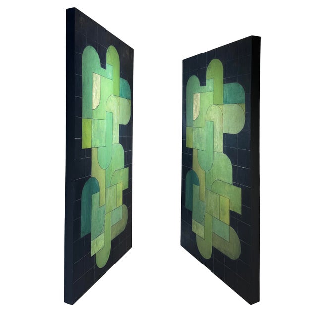 Sacred Ground A vertical architectonic abstraction built from interlocking geometric and curved forms, this painting...