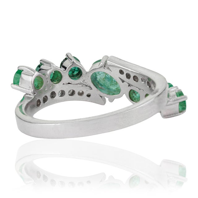 Not Yet Made - Made To Order Hallmarked 925 Silver Natural 1.26 Ct Emerald & Diamond Wave Ring Size 6 For Sale - Image 5 of 13