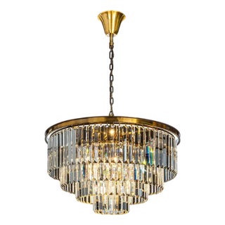 Aloadecor 8-Lights Modern Antique Gold 4-Tier Round Crystal Fringe Chandelier For Sale