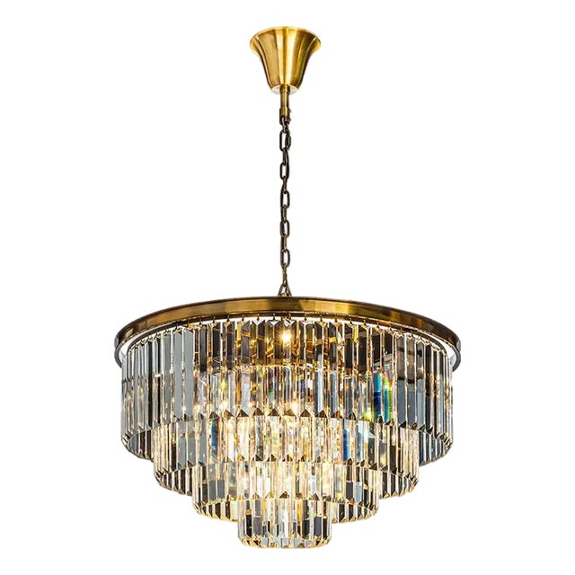 Aloadecor 8-Lights Modern Antique Gold 4-Tier Round Crystal Fringe Chandelier For Sale
