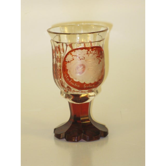 Cup Goblet Bohemian Glass Ruby Flashed Cut Engraved Cornucopia Antique Grand Tour For Sale - Image 17 of 17