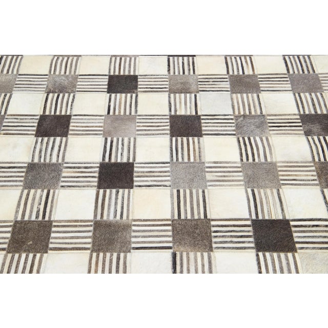 Contemporary Leather/Wool Patch Rug in Earthy Tones For Sale - Image 4 of 7