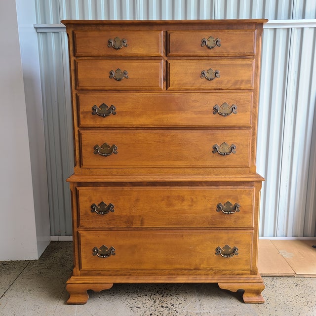 Ethan Allen American Traditional Heirloom Solid Maple Highboy Dresser