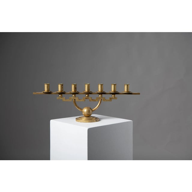 Scandinavian Modern Geometric Brass Candlestick Holder from Lars Holmström For Sale - Image 3 of 7