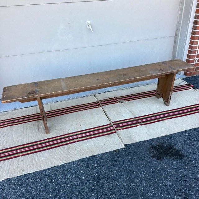 19th C. Lancaster County PA Raw Pine Mortised Bench (76.25") An authentic 19th-century Pennsylvania primitive mortised...