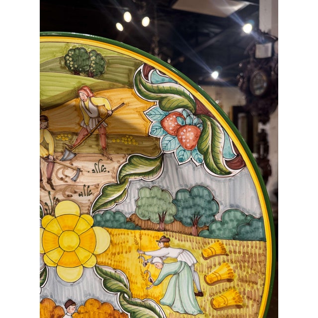 Mid 20th Century Mid-Century Italian Deruta Style Hand-Painted Faience Harvest Charger For Sale - Image 5 of 10
