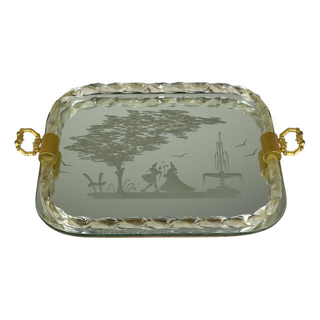 Vintage Venetian Murano Glass Mirror Tray, Italy, 1950s For Sale