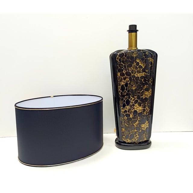 Vintage Italian Black and Gold Glazed Ceramic Table Lamps, 1980s, Set of 2 For Sale - Image 9 of 15