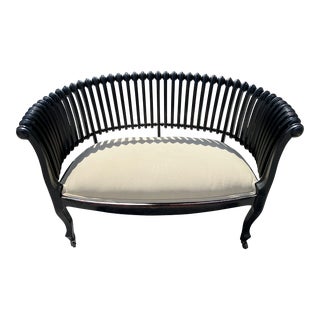 1940s Wooden Settee in the Styling of George Hunzinger's Iconic Lollipop Aesthetic For Sale