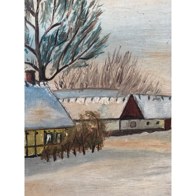 Rustic European Vintage Original Cottage Oil Painting: Framed Winter Landscape Art For Sale - Image 3 of 12