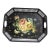 Mid 20th Century Hand Painted Black Floral Tray Vanity Serving Toleware Coffee Table Entryway Decor For Sale