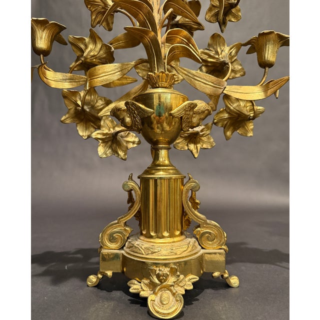 Late 19th Century Pair of French Napoleon III Gilt Bronze Floral Seven-Light Candelabra For Sale In New York - Image 6 of 9