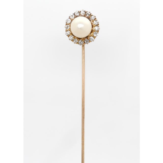 Mid-Century Modern Vintage Mid-Century 14k Gold, Mabe Pearl, and Diamond Stickpin For Sale - Image 3 of 12