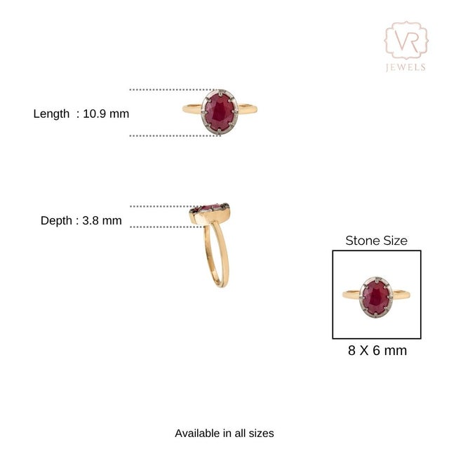 Solitaire Set 2.09 Ct Ruby Rhodium Engagement Ring in 18k Yellow Gold Size 7 For Sale - Image 9 of 16
