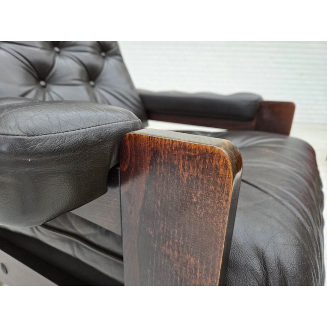 Danish Armchair in Brown Leather and Oak, 1970s For Sale - Image 11 of 14