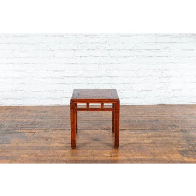 Vintage Chinese Red Lacquer Side Table with Open Apron & Carved Scrolling Feet For Sale In New York - Image 6 of 13