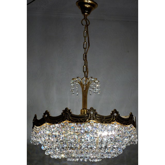 Brass Crystal 24 Karat Gold Plated Five-Light Chandelier, 1970s For Sale - Image 9 of 11