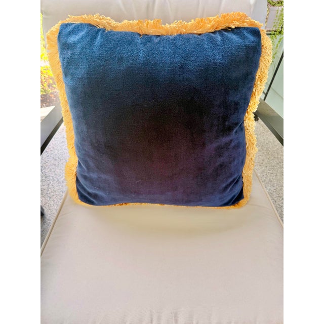 Late 20th Century Navy Velvet Throw Pillow With Gold Fringe - 20x20 For Sale - Image 5 of 6