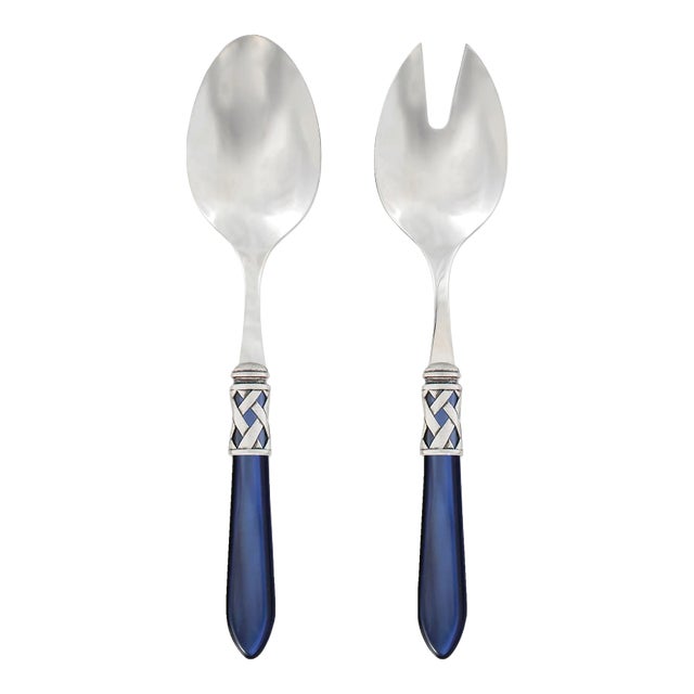 VIETRI Aladdin Antique Flatware Blue Salad Server Set - 2 Pieces For Sale