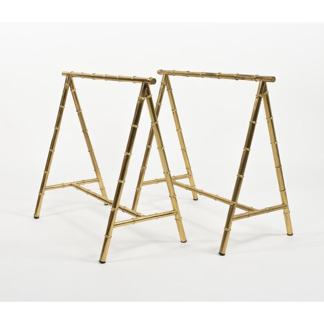 Metal Mid-Century Brass Faux Bamboo Desk Bases from Maison Jansen, France, 1970s For Sale - Image 7 of 18