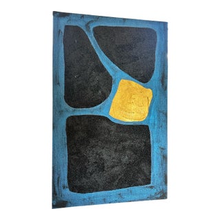 "All In" - Blue Painting on Linen Canvas Minimalist Painting Artist R Gene Barbera For Sale