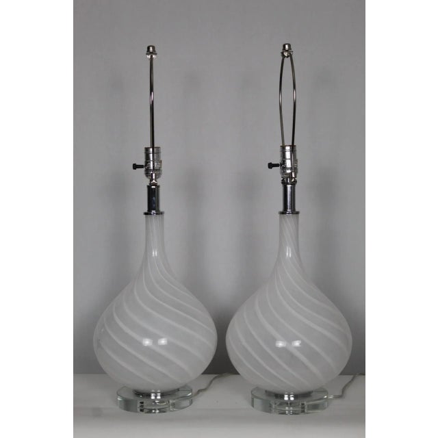 Mid 20th Century Pulegoso Style Murano Glass Lamps - a Pair For Sale - Image 4 of 12