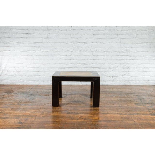 Mid 20th Century Vintage Chinese Square Coffee Table with Antique Palace Courtyard Stone Inset For Sale - Image 5 of 12