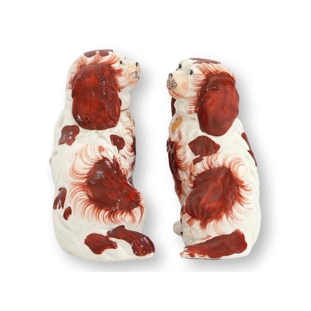 Mid 19th Century Small Antique Staffordshire King Charles Dogs / Spaniels, a Pair For Sale - Image 5 of 6