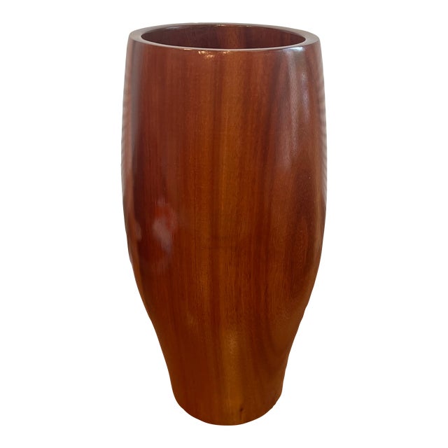 Tall Mid-Century Modern Turned Wooden Vase For Sale