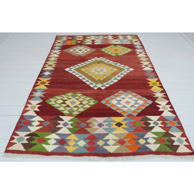 Textile Vintage Turkish Kilim Rug-5′6″ × 7′10″ For Sale - Image 7 of 13