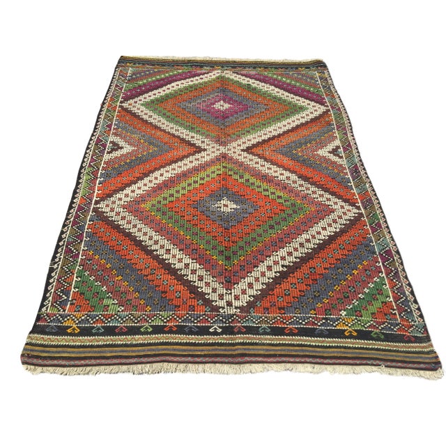 Vintage Turkish Kilim Rug - 5′8″ × 8′4″ X For Sale