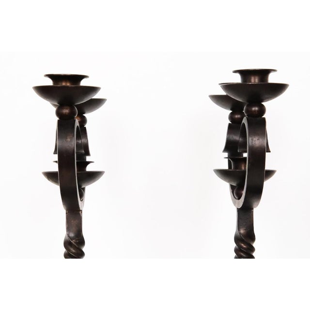 French Brown Wrought Iron Candelabras by Charles Piguet, 20th Century, Set of 2 For Sale - Image 11 of 16