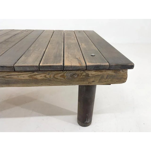 Vintage Industrial Wood & Iron Coffee Table, 1950s For Sale - Image 10 of 12