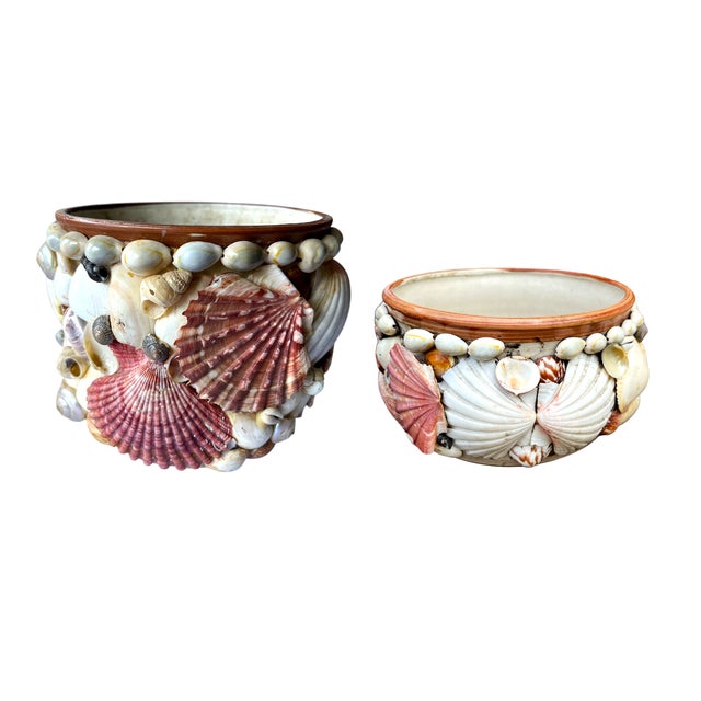 Pink 1970s Handmade Seashell Encrusted Ceramic Planter Cachepot For Sale - Image 8 of 8