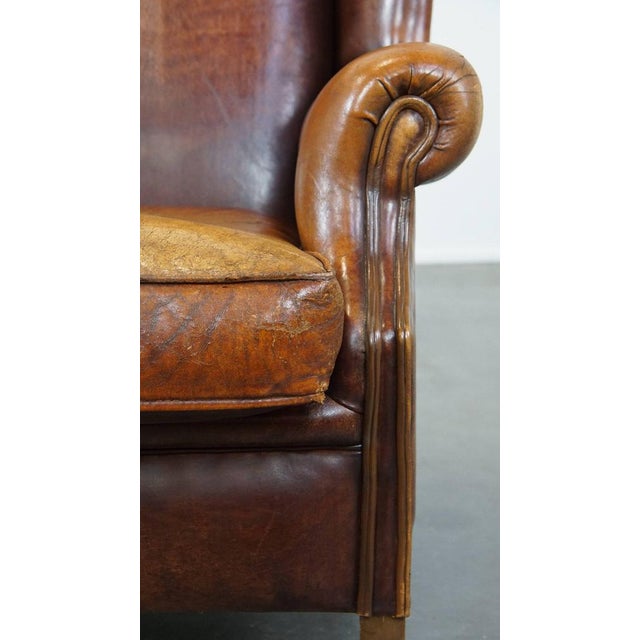 Vintage Sheep Leather Wing Chair For Sale - Image 9 of 17