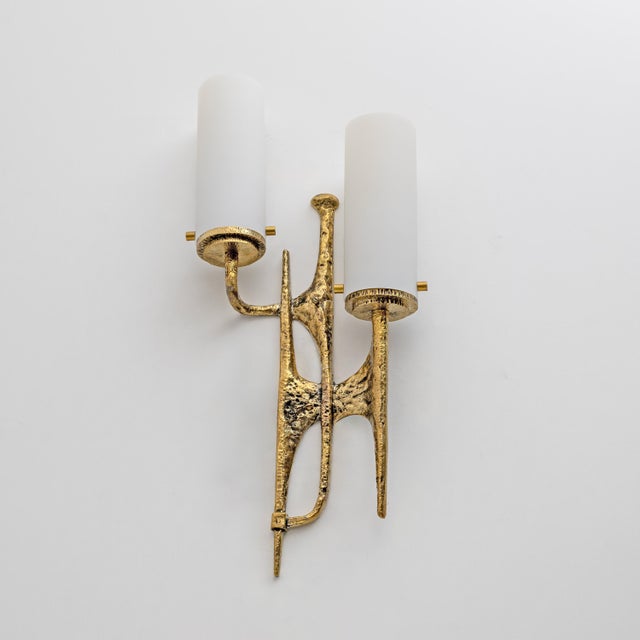 1990s Brutalist Bronze and Murano Glass Wall Sconces in the style of Felix Agostini, 1990s, Set of 2 For Sale - Image 5 of 8