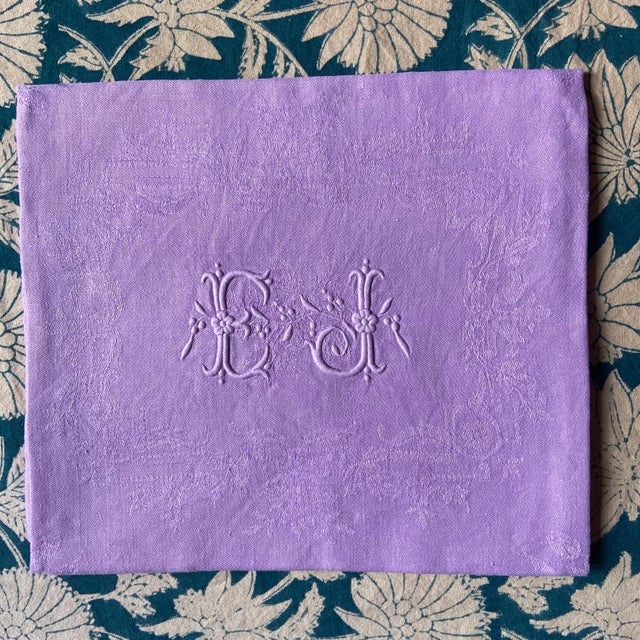 Beige Vintage French Linen Coton Dyed Table Napkins with Monogram, 1920s, Set of 8 For Sale - Image 8 of 10