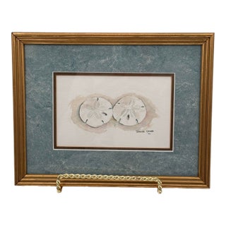 Signed "Dianne Grusso '91." Original Sand Dollar Watercolor Still Life For Sale