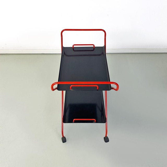Italian Modern Black and Red Metal Food Trolley on Wheels, 1980s For Sale - Image 9 of 14