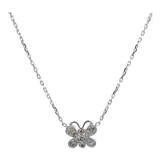 14k(585) White Gold Natural Diamond Butterfly Pendant Necklace With Chain For Sale