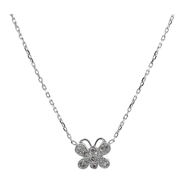 14k(585) White Gold Natural Diamond Butterfly Pendant Necklace With Chain For Sale